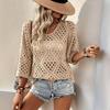 2026 Summer Women's Versatile Casual Hollow Out Solid Color Sweater