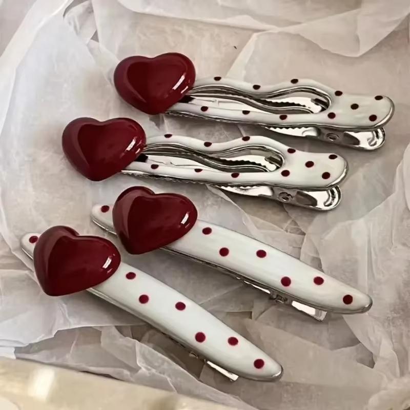 Korean Red Hearted Cherry Polka Hair Clip Sweet Cute Side Hairpin Hair Accessories for Women Girls Gifts