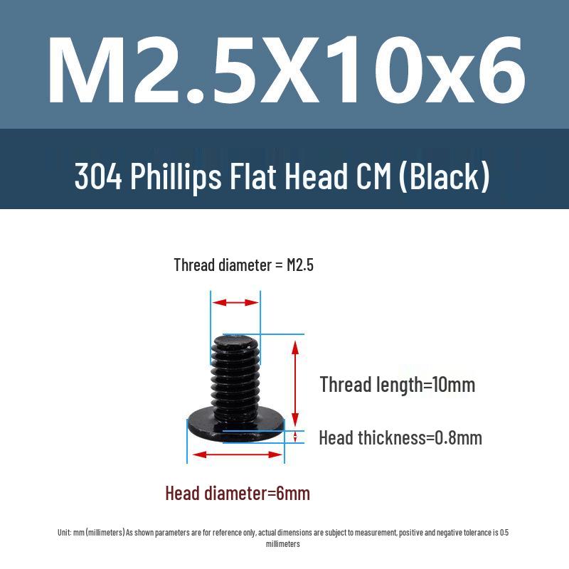 Yigu Black 304 Stainless Steel Flat Head Phillips Machine Screws M2-M6