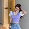 Sexy čipka Dámske tričká Čierna Biela Bubble Sleeve Girls Y2K Tričká Sexy Lady Ležérne tričká Módne topy