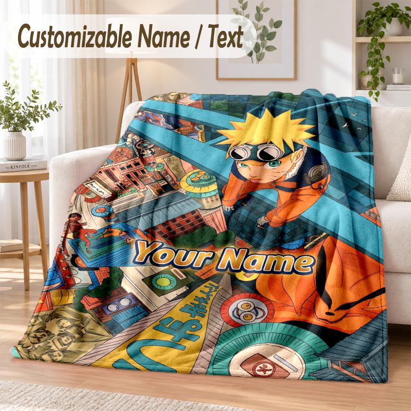 Naruto Custom Name Flannel Throw Blanket Soft Warm for Sofa Bed Indoor Home Use