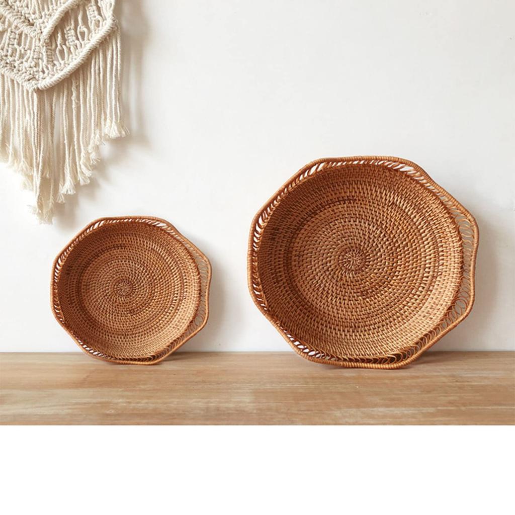 Lirancia Rattan Storage Basket, Openwork Round Bread Basket for Guests, Fruit, and Snacks, Ideal for Home Crafts and Handmade Projects (30 X 6 Cm)