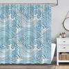 Blue Sea Wave Shower Curtain Japanese Ocean Waves Boho Abstract Striped Nautical Coastal Bathroom Decor Set with Hooks