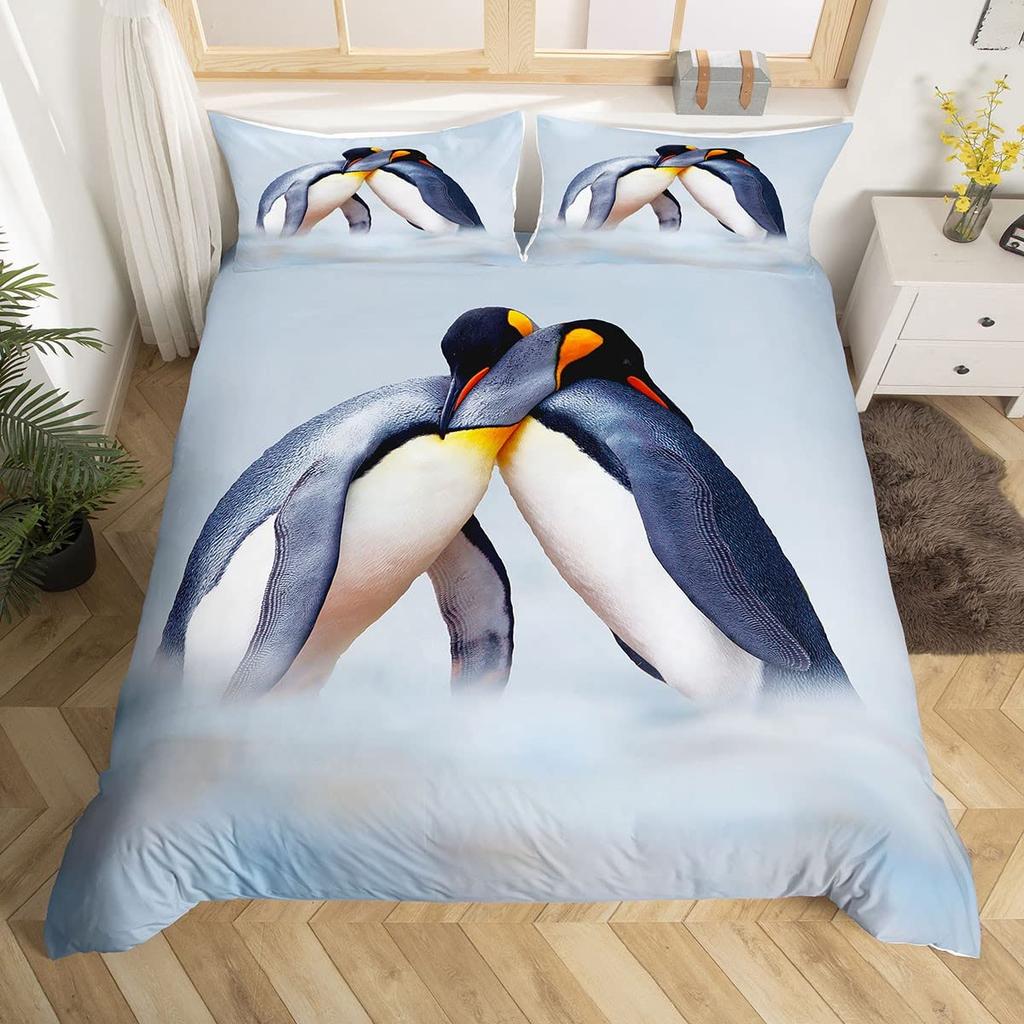 Set Copripiumino con Stampa di Pinguini ad Acquerello Set Biancheria da Letto 3 Pezzi Per Bambini Copripiumino Morbido Coperta Trapunta con 2 Federe