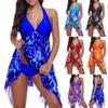 Damen Sommer Print Badeanzüge Unregelmäßiger Gepolsterter BH Größe Schwimmkleid Shorts Strand Neckholder Zweiteiliger Badeanzug