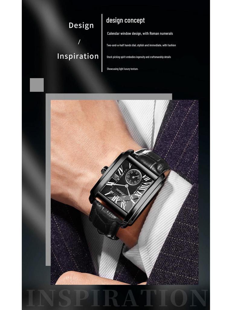 Douyin Trendy Square Quarzuhr mit Lederarmband – Marke Morning Dawn für Herren