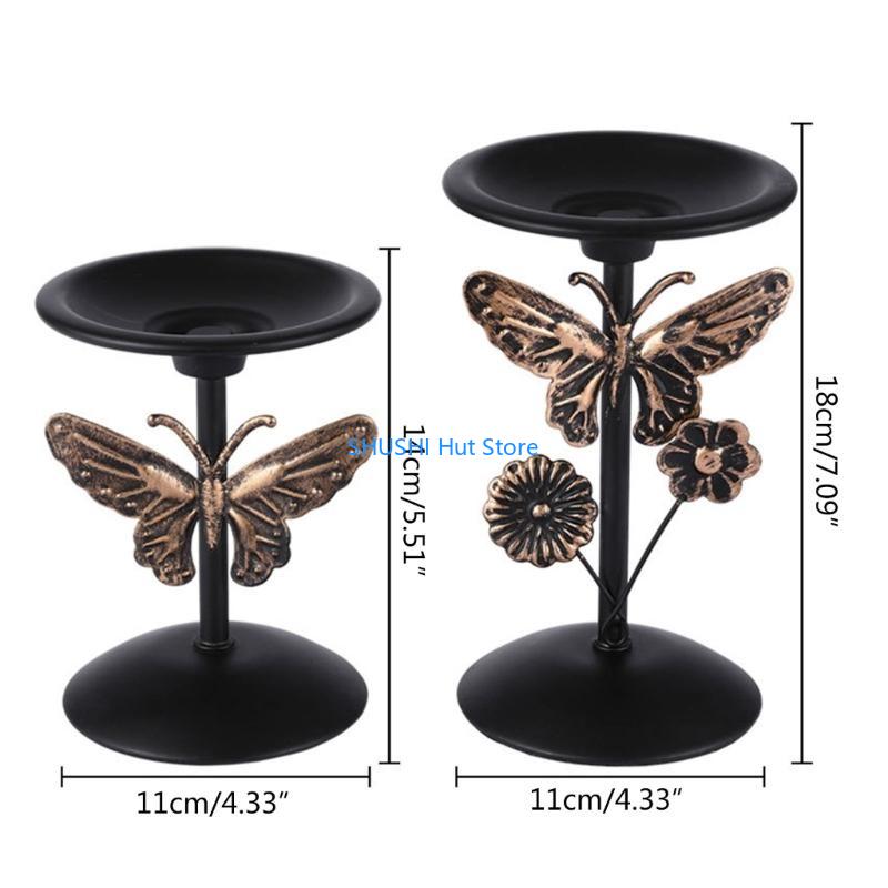 2Pcs Decorative Black Holder Iron Stand for Pillar Metal Candlestick Dining Table Centerpieces D57B