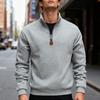 Men's Autumn/Winter Heavyweight Fleece Sweatshirt with Embroidered Logo Design, Half-Zip Stand Collar