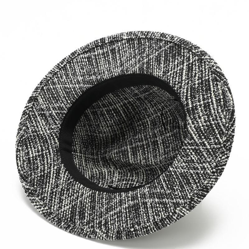 Small approval, ancient tweed top hat, black ribbon decoration, classic wide-brimmed hat, unisex