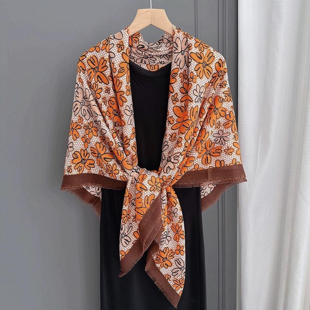 Cotton Feeling Scarf For Women 130Cm Large Square Scarf Outdoor Trips Air-Conditioned Shawls And Wraps