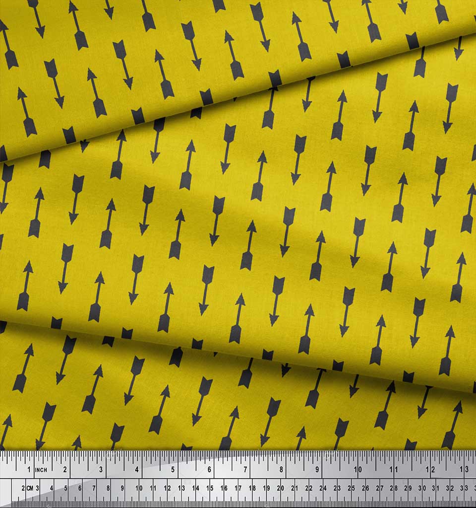 Soimoi Yellow Japan Crepe Satin Fabric Arrows Arrow Print Fabric by Metre 42 Inch