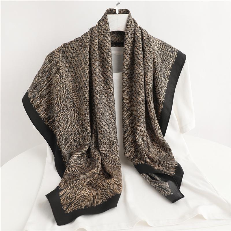 

Большой квадратный шарф, льняной клетчатый шелковый шарф 90 см, универсальный осенне-зимний декоративный шарф, темная серия, простая шаль для женщин 90x90cm