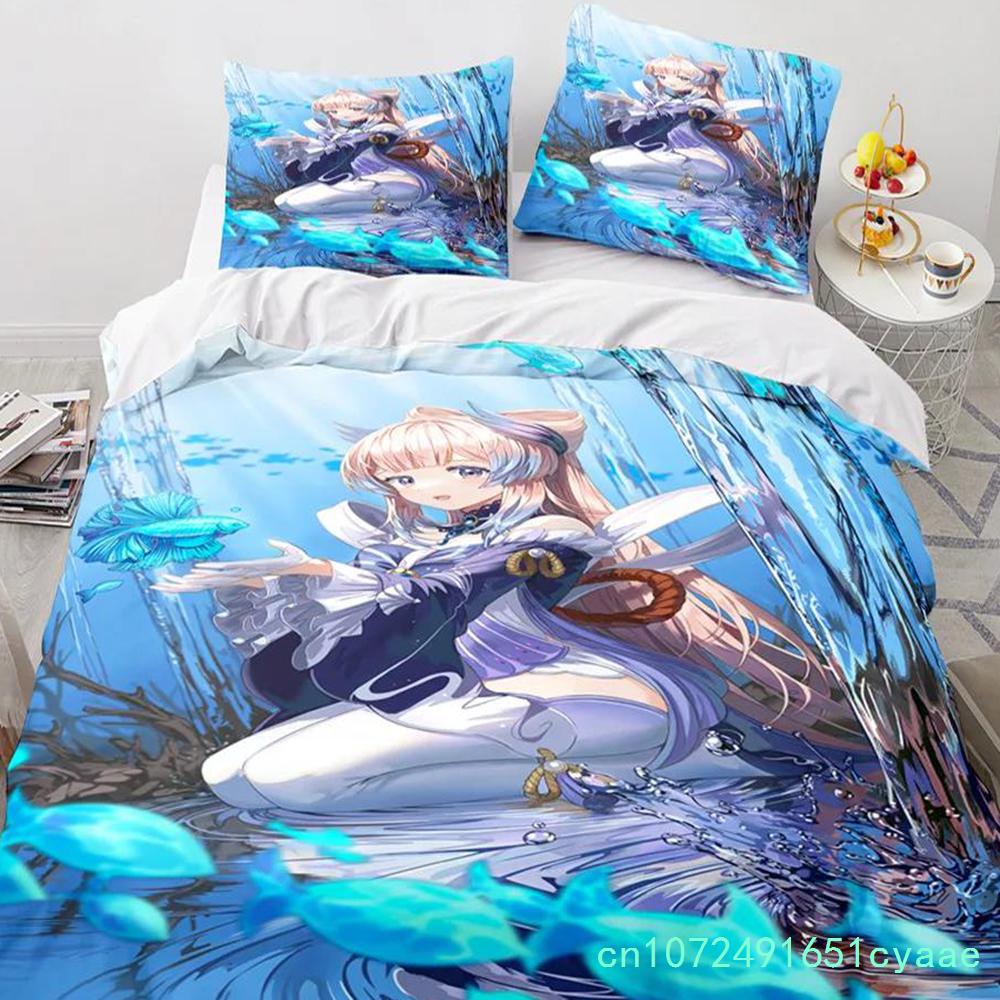 Set Biancheria da Letto Trapunta Copriletto Copripiumino Federa Gioco Genshin Impact 2-3 Pezzi Set Dimensioni Bambini Adulti