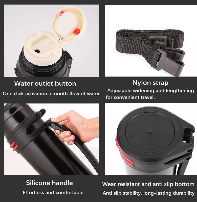 1500/2500 ml Isolierbecher, 100 % auslaufsicher, 100 % Isolierung, großes Fassungsvermögen, Edelstahl, mit Griff und Schultergurt, für Reisen, Angeln, Arbeit