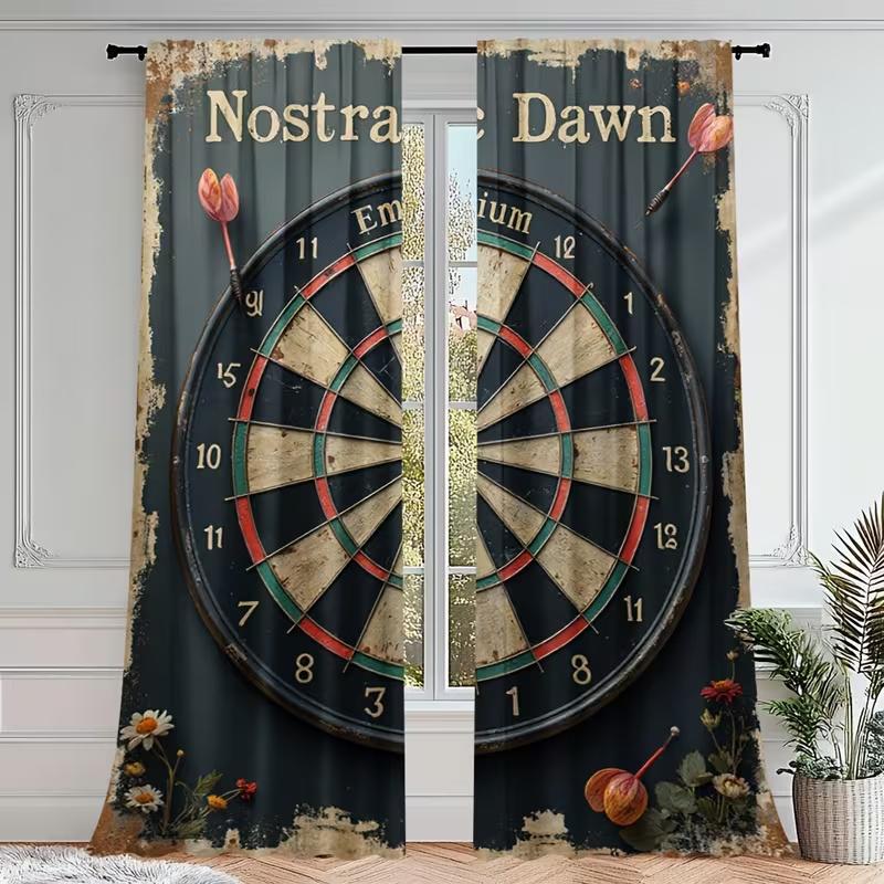 

Set Of 2 Dart Target Print Curtains Suitable Bedroom Living Room Kitchen Decoration Home Window Curtain For Sitting Made Polyester W100*H70(CM)-Hooks&2PCS