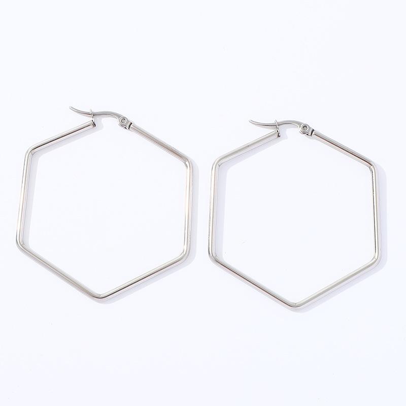 Pendientes de aro geométricos de acero inoxidable dorado con estrella de cinco puntas