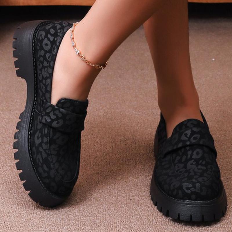 Fashion Plus Size Platform Loafers for Women Spring Autumn Vintage Leopard Print Shoes Woman Slip On Faux Suede Flats Shoes Female