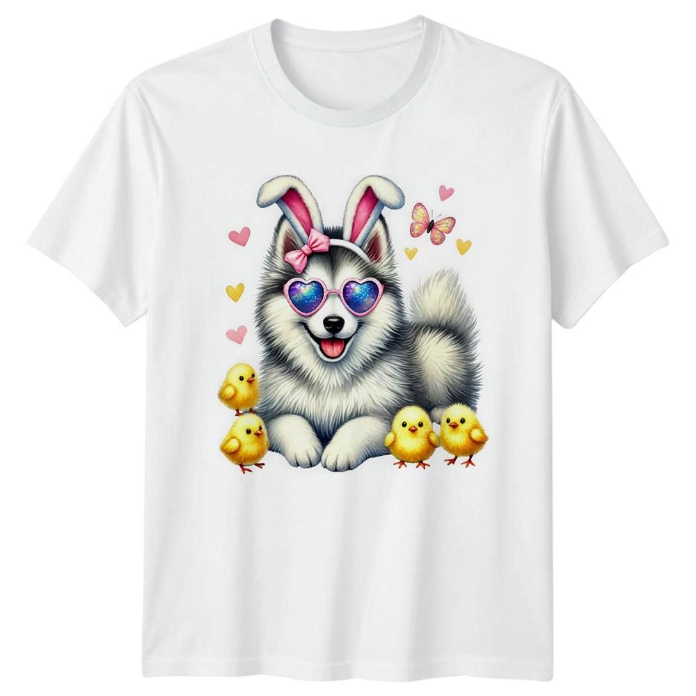 Fluffy Siberian Husky Dog Wearing Unisexs TShirt Easter Puppy Dog Easter S