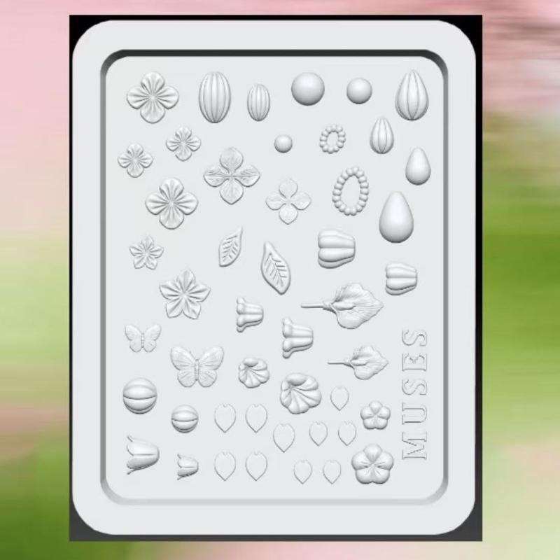 1 Stück Silikon 3D-Nagelkunstform mit verschiedenen Blumen-, Blatt-, Schmetterlingsdesigns, Antihaftbeschichtet, Wiederverwendbar für Zuhause, DIY-Nagelstudios, Nageldekoration