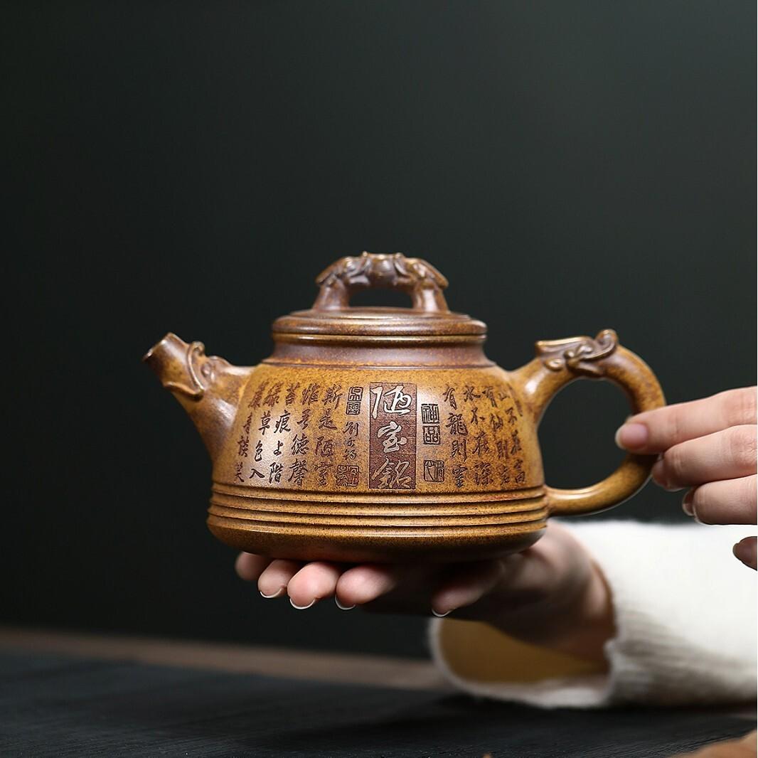 

420ml Boutique Yixing Purple Clay Teapots Handmade Ssangyong Pot Raw Ore Keel Gold Sand Mud Kettle Zisha Tea Set Tea Collection