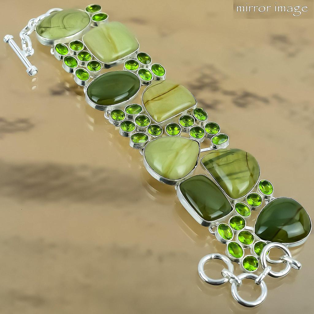 Natural Polychrome Jasper 925 Silver Chain Adjustable Bracelet For Women