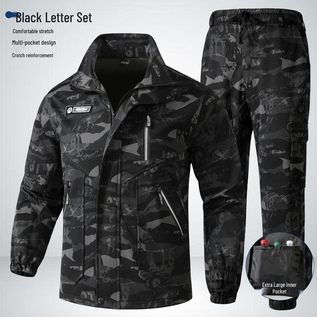 Completo Tuta Mimetica Elasticizzato: Abbigliamento da lavoro unisex, resistente all'usura e traspirante, perfetto per la primavera e l'autunno, tattico e per la protezione del lavoro.