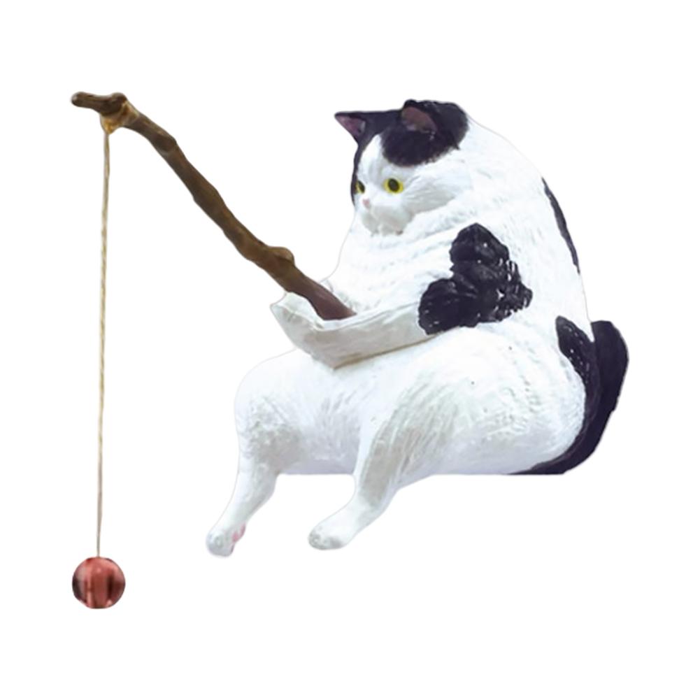 Ornamento Gatto Pescatore Paesaggistica Pesci Statua Gatto Cartone Animato Seduto Pesca Piccolo Gatto Ornamento Decorazione Interna Casa Auto