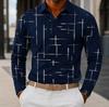 Stylish Long Sleeve Polo Shirt with Geometric Pattern, Perfect for Casual Daily Wear.