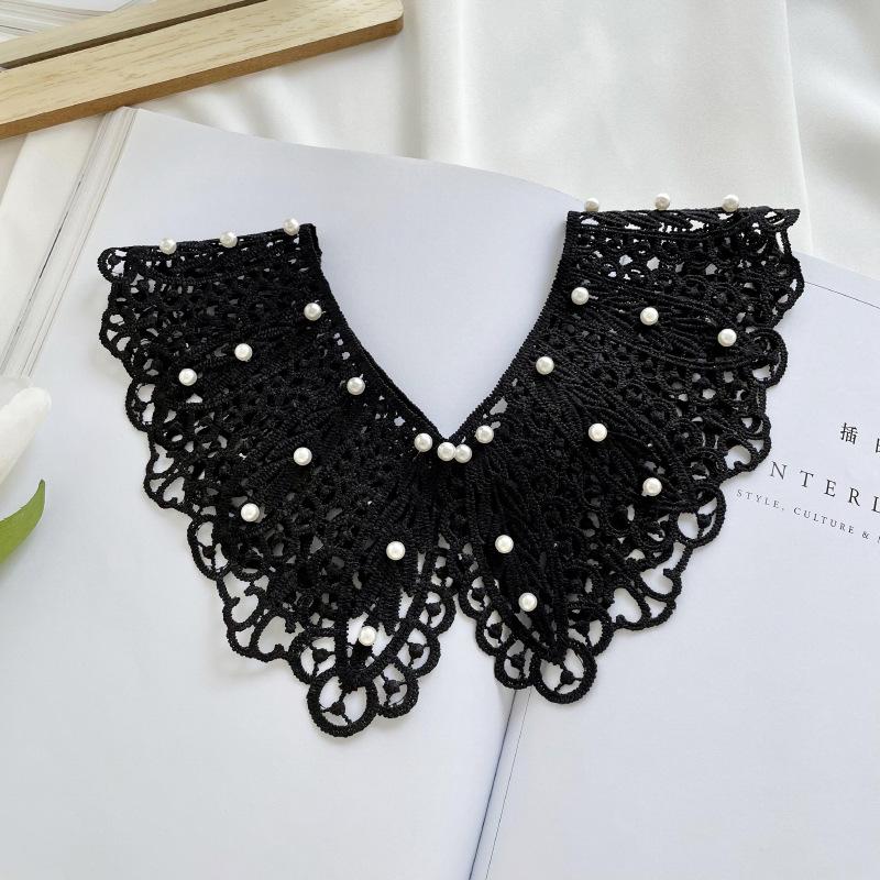 Solid Color Pearl Lace Shawl Summer Thin Design Sun Protection Hollow Out Versatile Fake Collar Paired with Skirt Camisole New чёрный