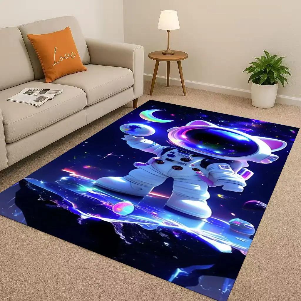 3D Cartoon Astronaut Spaceman Planet Living Room Non-Slip Area Rug Carpet for Bedroom Playroom Sofa,Home Decor Doormat Christmas