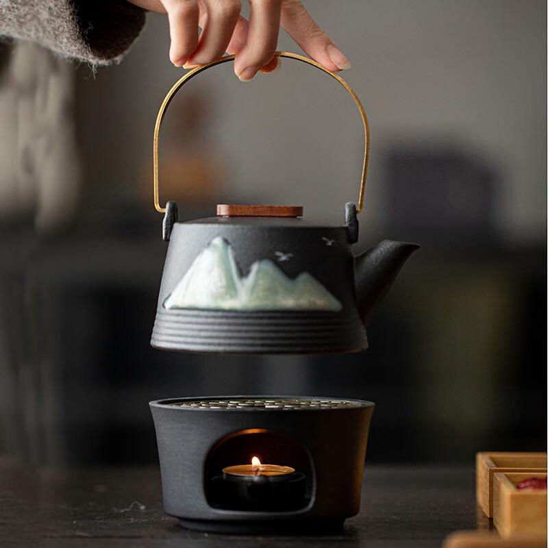 Distant Mountain Ceramic Teapot & Tea Warmer Set