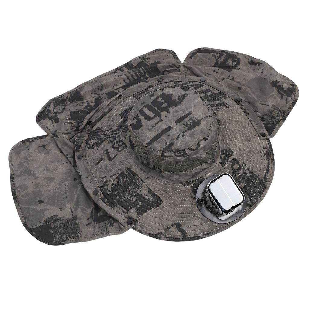 Solar Fan Sun Hat USB Rechargeable   UPF50 Waterproof Wide Brim Fishing Hat with Neck Flap for Beach Garden Outdoor Sports