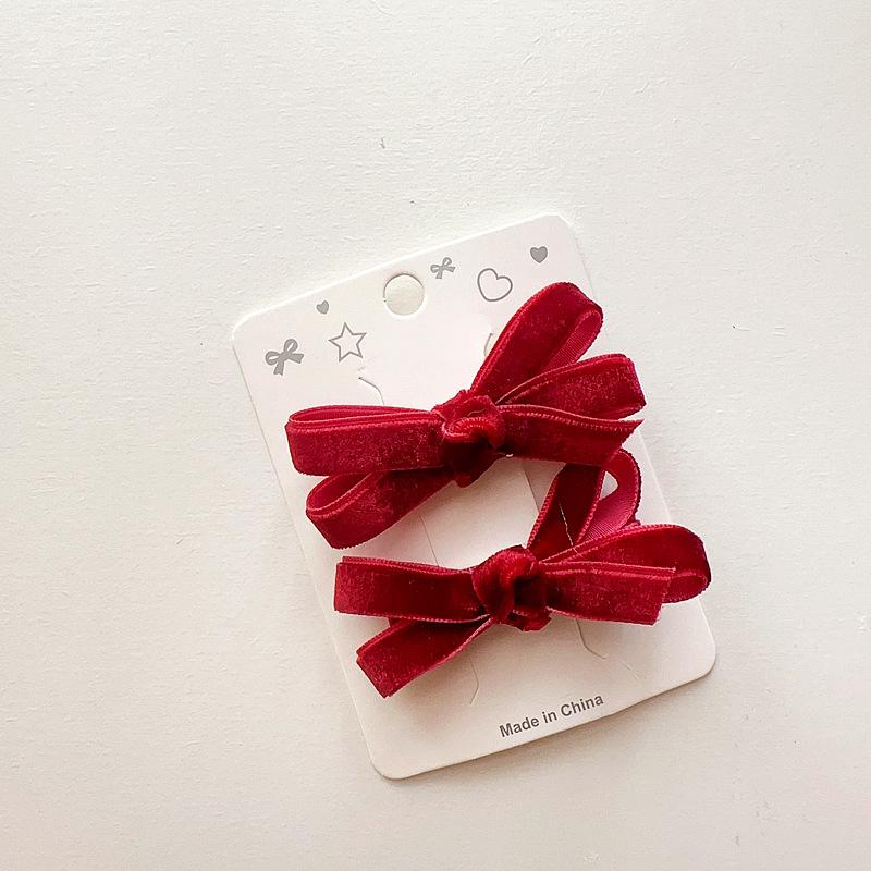 European-style Simple and Sweet Candy-colored Velvet Bow Tie Children's Cute Matching Accessories with Side Clips and Hair Clips