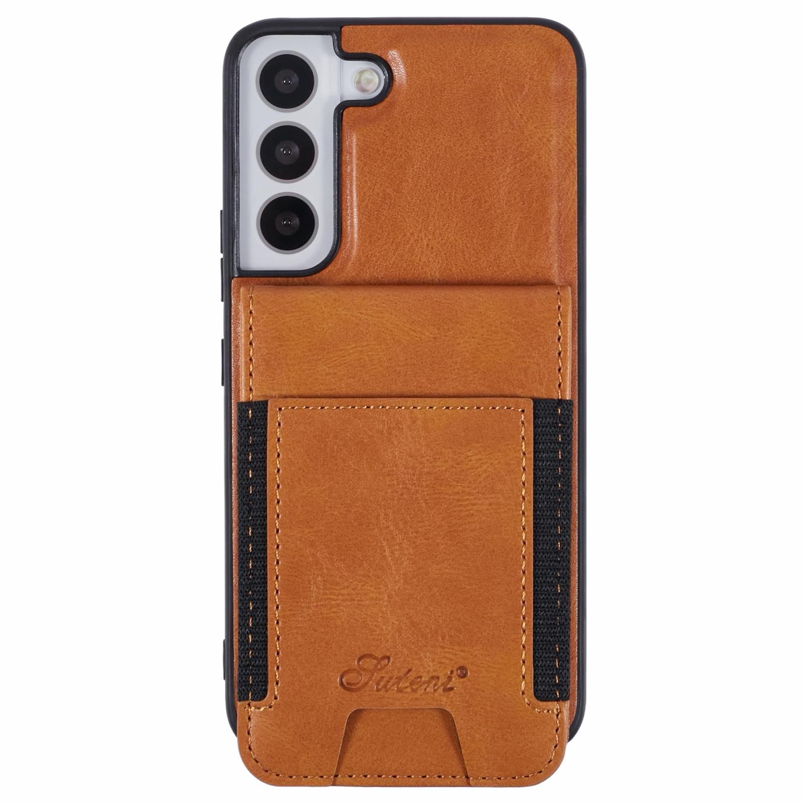 

For Samsung Galaxy S22+ 5G Magnetic Case Card Slots Leather+TPU Kickstand Phone Cover Khaki