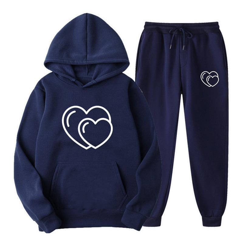 Men's Women's Plus Velvet Hoodie Set Sports Leisure Fashionable Printed