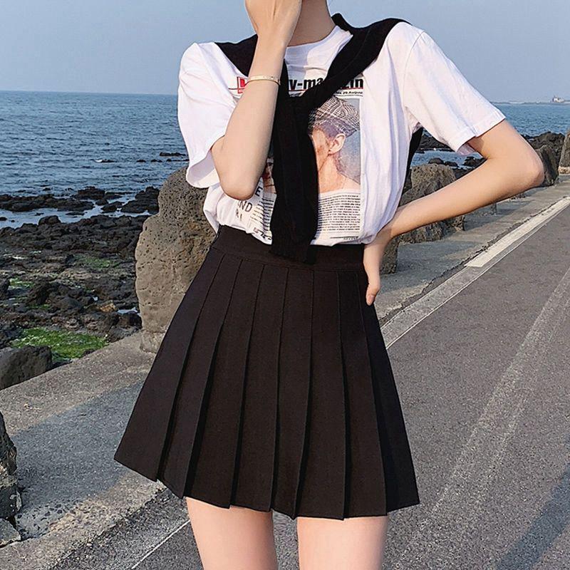 Japanese College Style A-Line High Waist Pleated Skirt - Slimming, Anti-Exposure, Solid Color, Girly Skirt for Spring and Autumn.