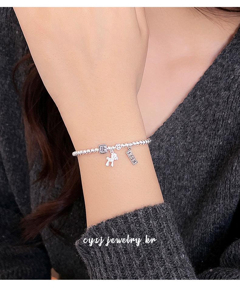 Cui Yan S925 Sterling Silver Korean-Style Beaded Bracelet for Women - Elastic Cord, Wealth Attraction, High-End Feel.