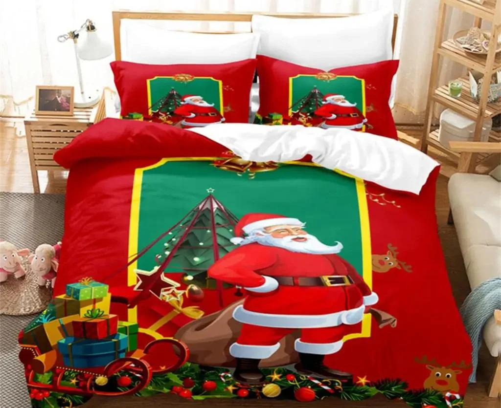 Christmas Quilt Cover Bedding Set Duvet Comforter Pillow Case Twin Queen King Double Full Single 3Pcs Bedroom Decor Women Gift