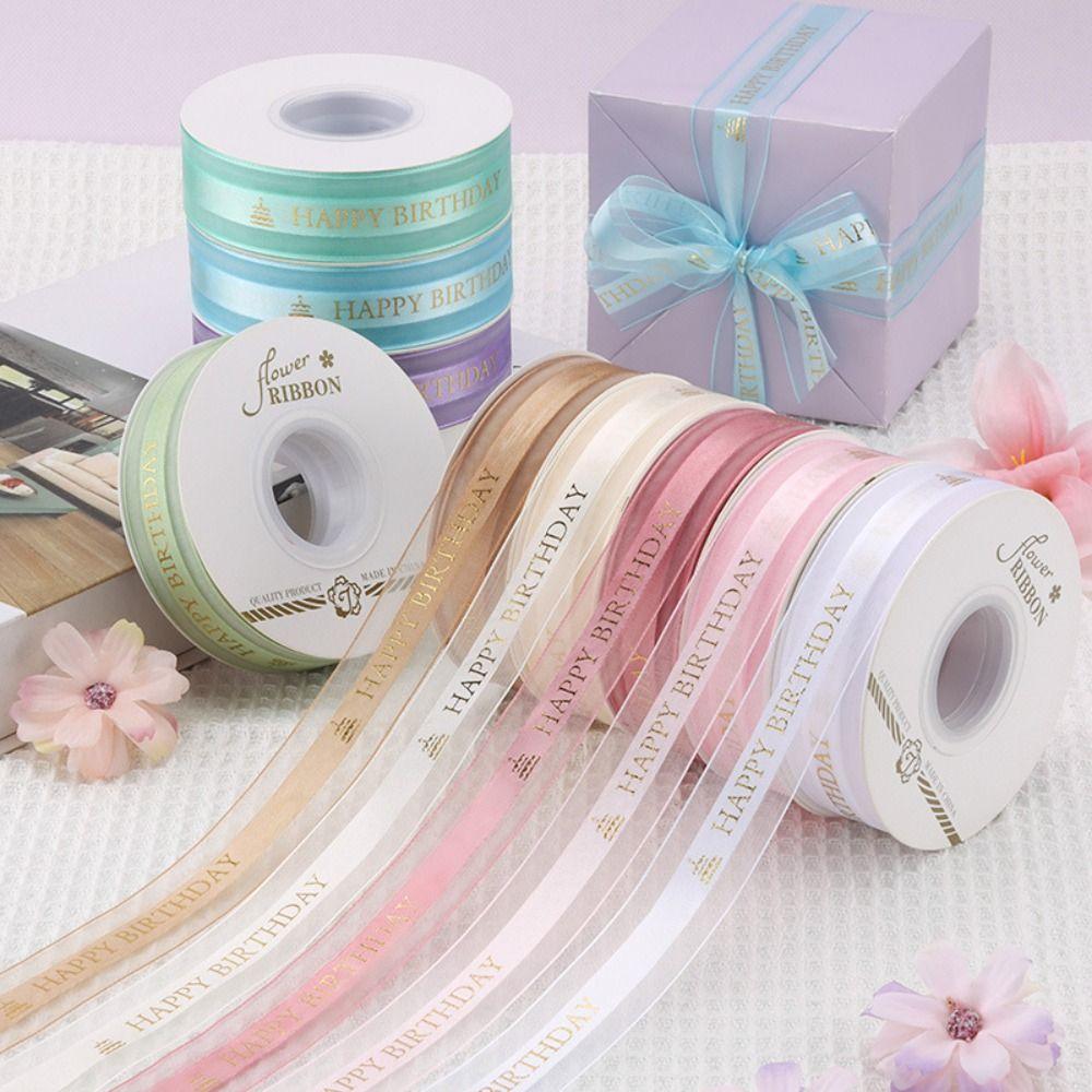 Happy birthday Organza Ribbon 2.5cm Width Lurex Ribbon Bow Making Satin Ribbon  Gift Packing