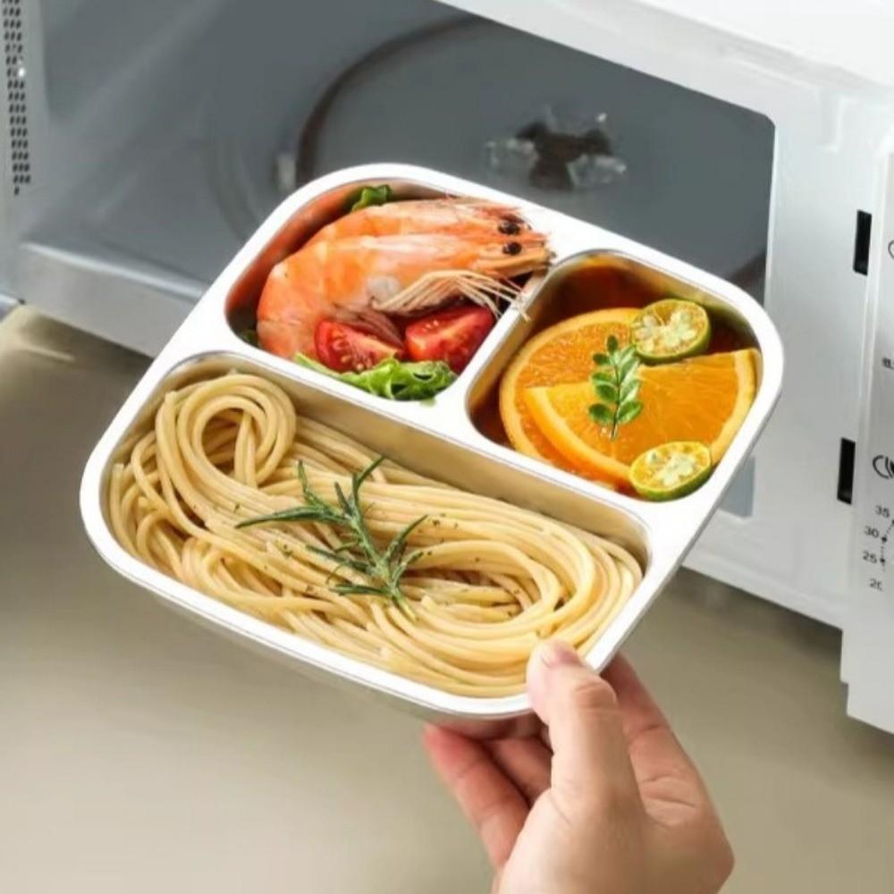 Leak Proof Food Container 3/ 4 Grids Student Meal Plate Stainless Steel  Lunch Box  Picnic