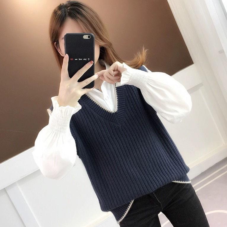 Women's 2025 Spring/Autumn Loose Knit Sweater & Vest Set