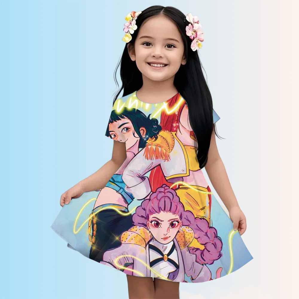 Kpop Hunter Girls 3d Devil Dress New Summer Linen Cute Casual Fashion Bestseller For Children