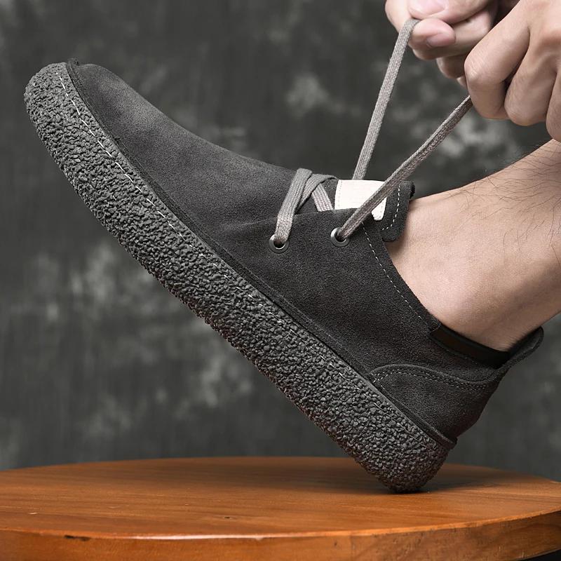 Fashion Casual Shoes Men Lace Up Sneakers Designer Flat Shoes Men Lace-Up Oxfords Cow Suede Leather Fashion Round Toe Casual Shoes Men