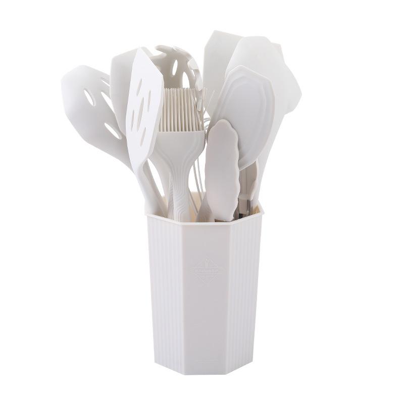 12-piece Set Wooden Handle Silicone Kitchen Utensils Silicone Kitchen Utensils Non-stick Pan Cooking Spatula Baking Storage Tool