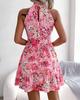 Sleeveless Dress Floral Halter Waist Dress Women