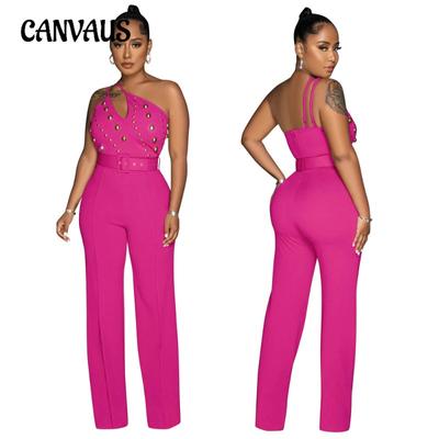Women's New Fashion Solid Colour Jumpsuit Slim One-shoulder Wide-legged Trousers Models