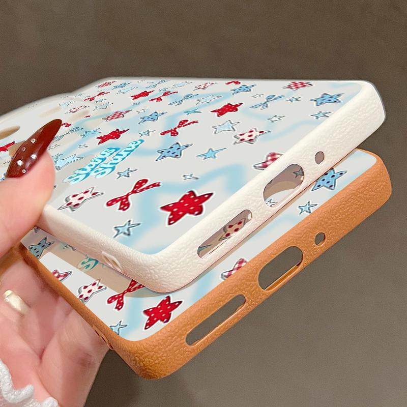 Blue Stars Bowknots Pattern Case For Xiaomi Redmi Note 14 13 Pro 5G 4G 12 11 Funda Xiaomi 14T 13T 11T Pro Leather Texture Silicone Cover