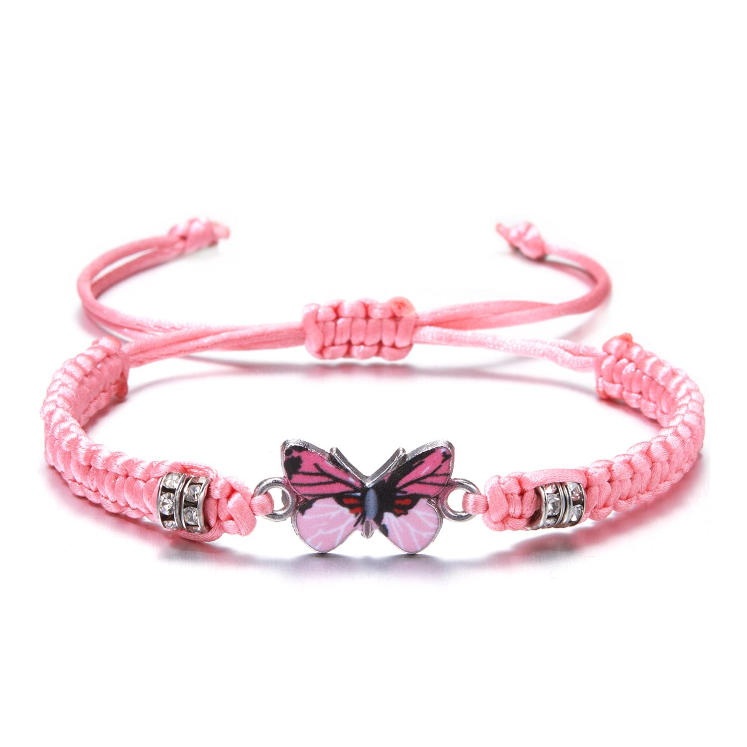 

New Simple Handmade Braided String Bracelet For Women Blue Butterfly Adjustable Charm Bracelet Girls Fashion Jewelry Party Gift