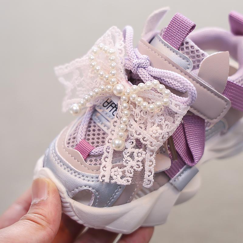 Children's Shoes Hollow Out Chunky Sneaker for Kids Girls High quality Princess Summer Dad Sneakers with Nice Mesh Bowtie I04152