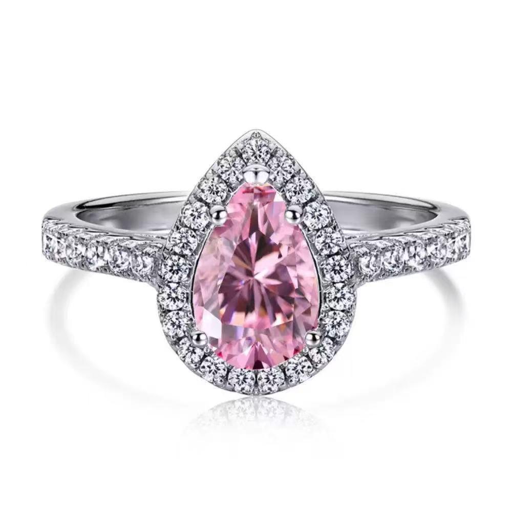 Rui Pai Exquisite White Gold Water Drop Zircon Ring